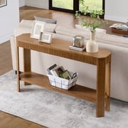 Alaterre Furniture Fluted Wood Console Table - 56in Modern Entryway Table with Storage Shelf, Oak