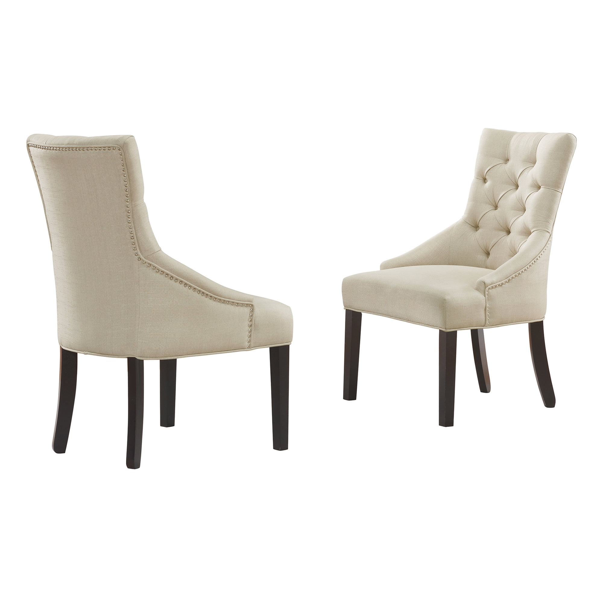 Elegant Cream Upholstered Wood Side Chair with Tufted Detailing (Set of 2)
