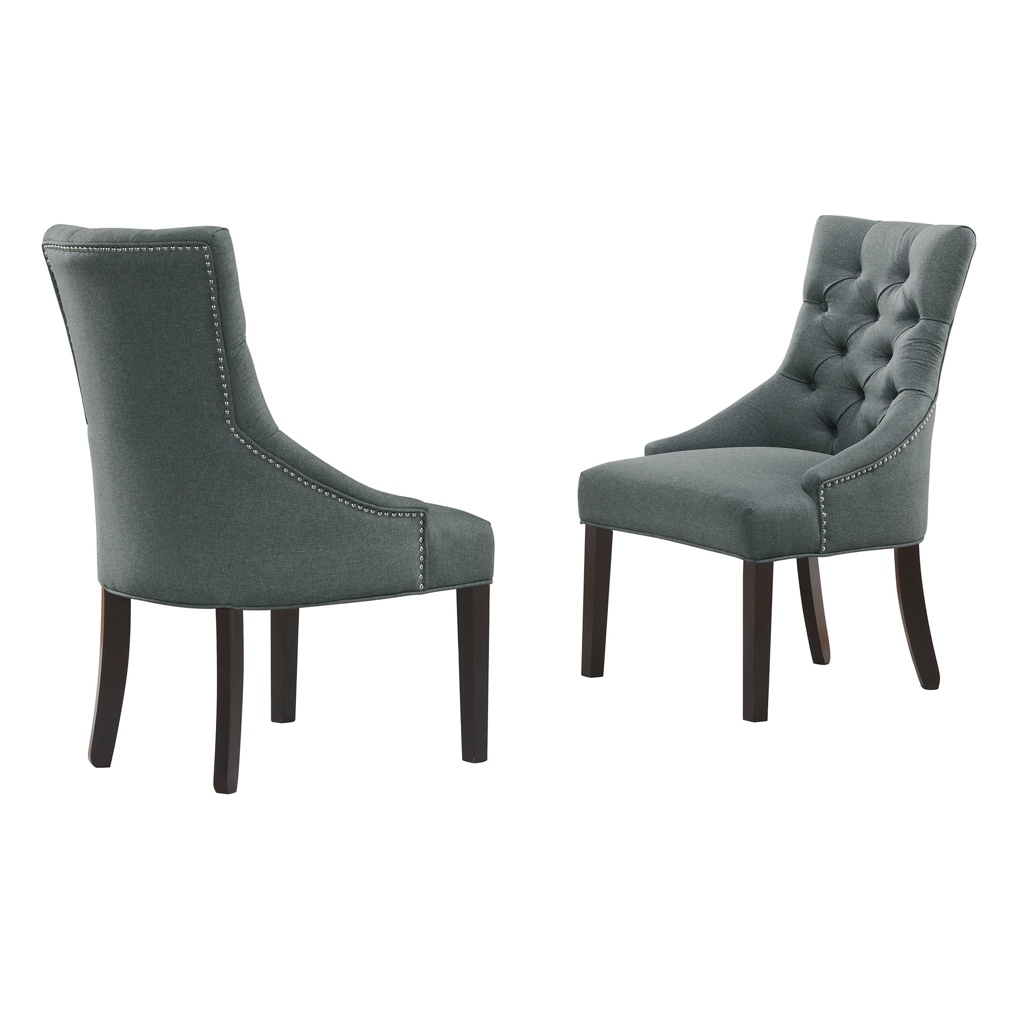 Elegant Gray Tufted Upholstered Side Chair with Black Wooden Legs