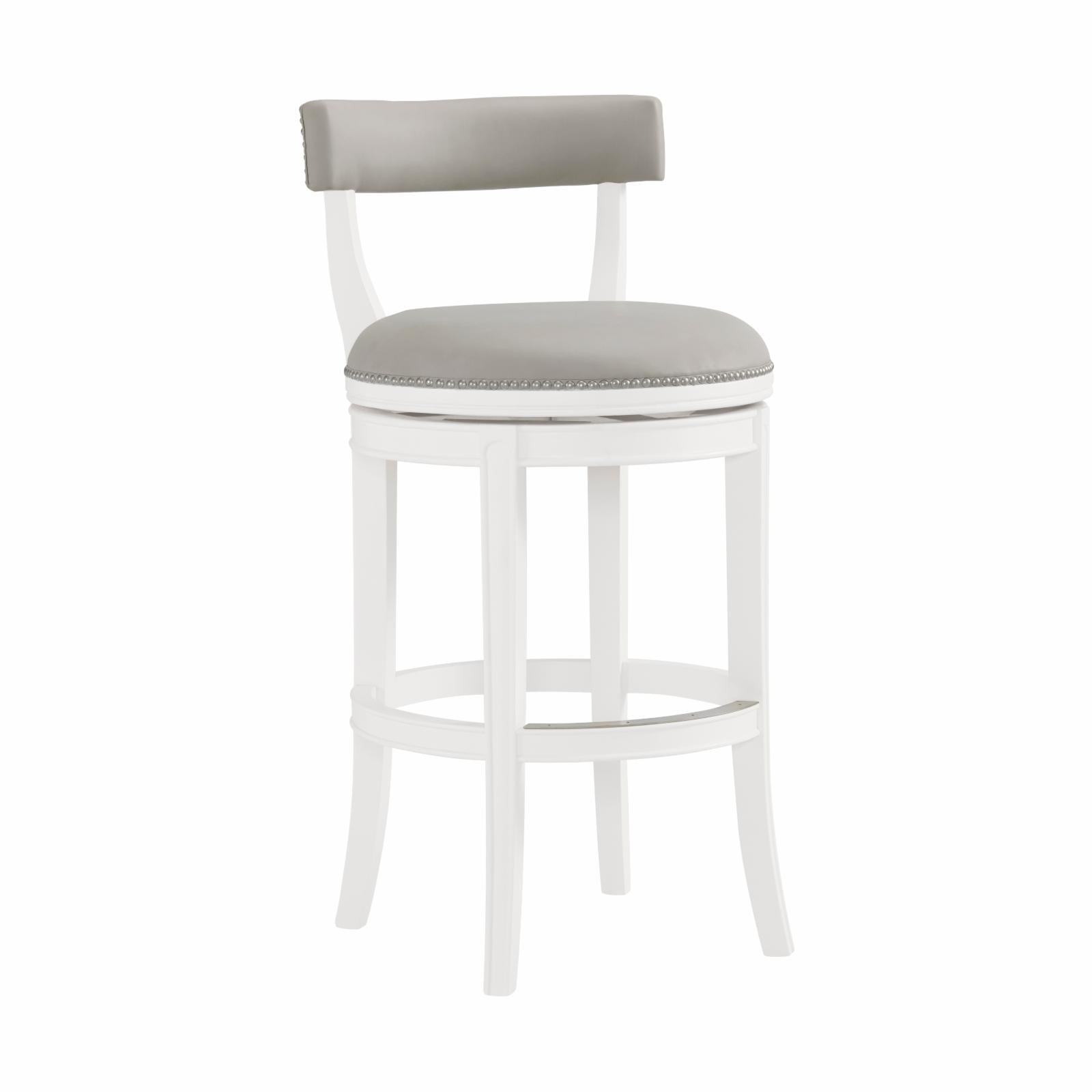 Hanover White and Gray Swivel Bar Height Stool with Faux Leather Seat