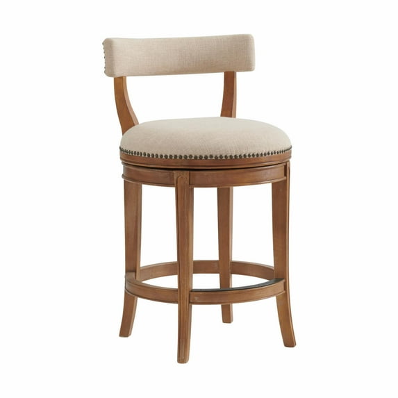 Alaterre Furniture Hanover Swivel Low Back Counter Height Bar Wood Stool, Weathered Brown and Beige