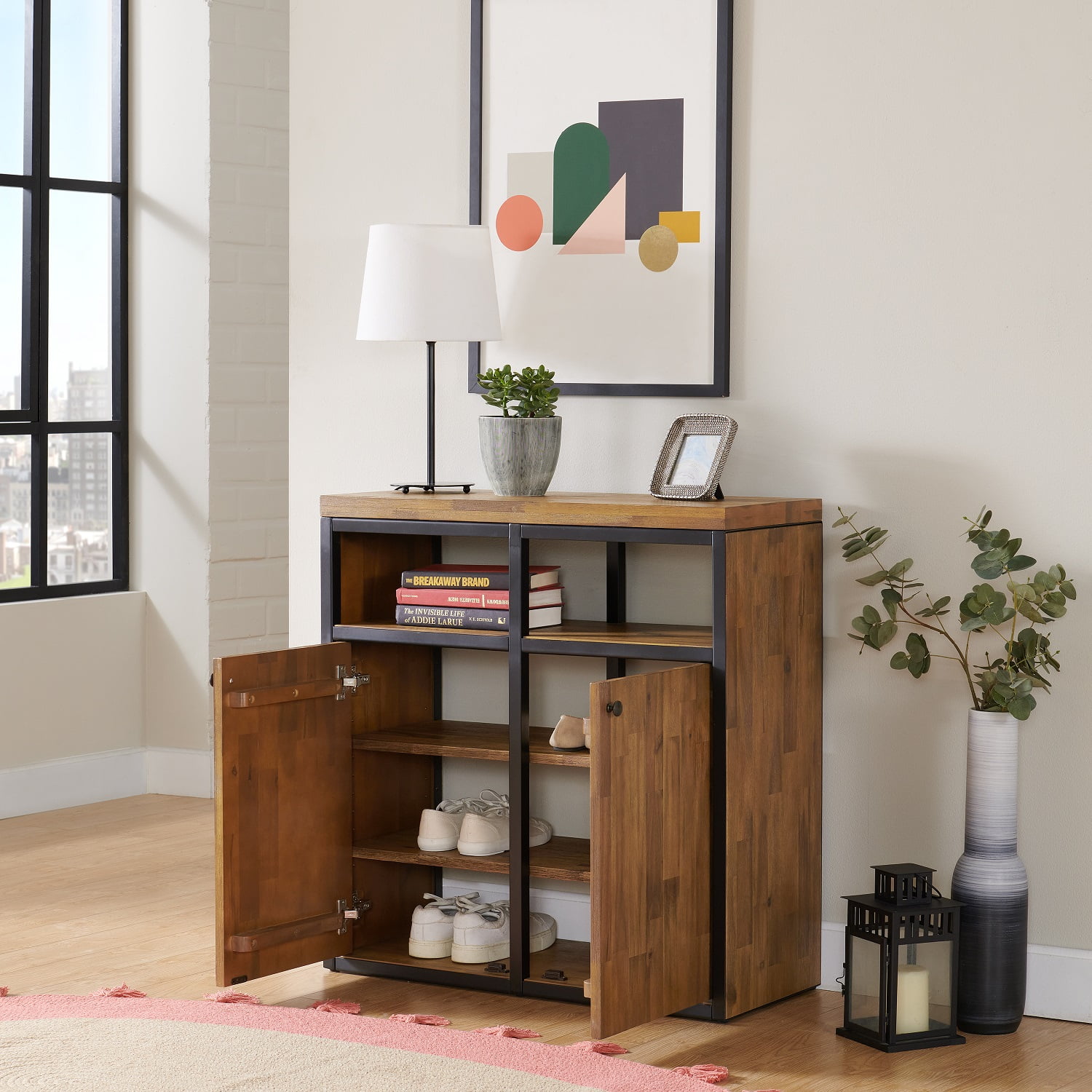 Lloyd 31" Wide Rustic Industrial Metal Frame Shoe Storage Cabinet