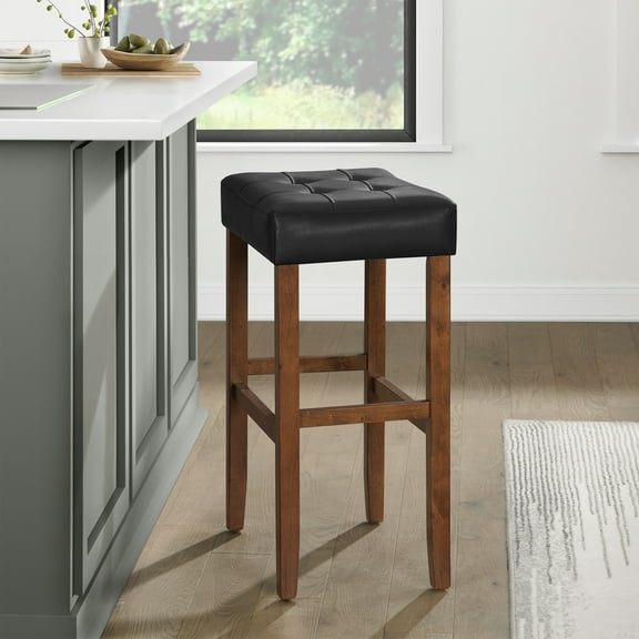 Alaterre Furniture Madison 30 in. Counter Height Bar Stool with Faux Leather Seat, Barstool for Kitchen Island or Bar Walnut/Black