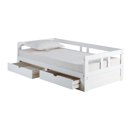 Alaterre Furniture Melody Twin to King Daybed with Pop Up Trundle Bed for Guest Rooms (White)