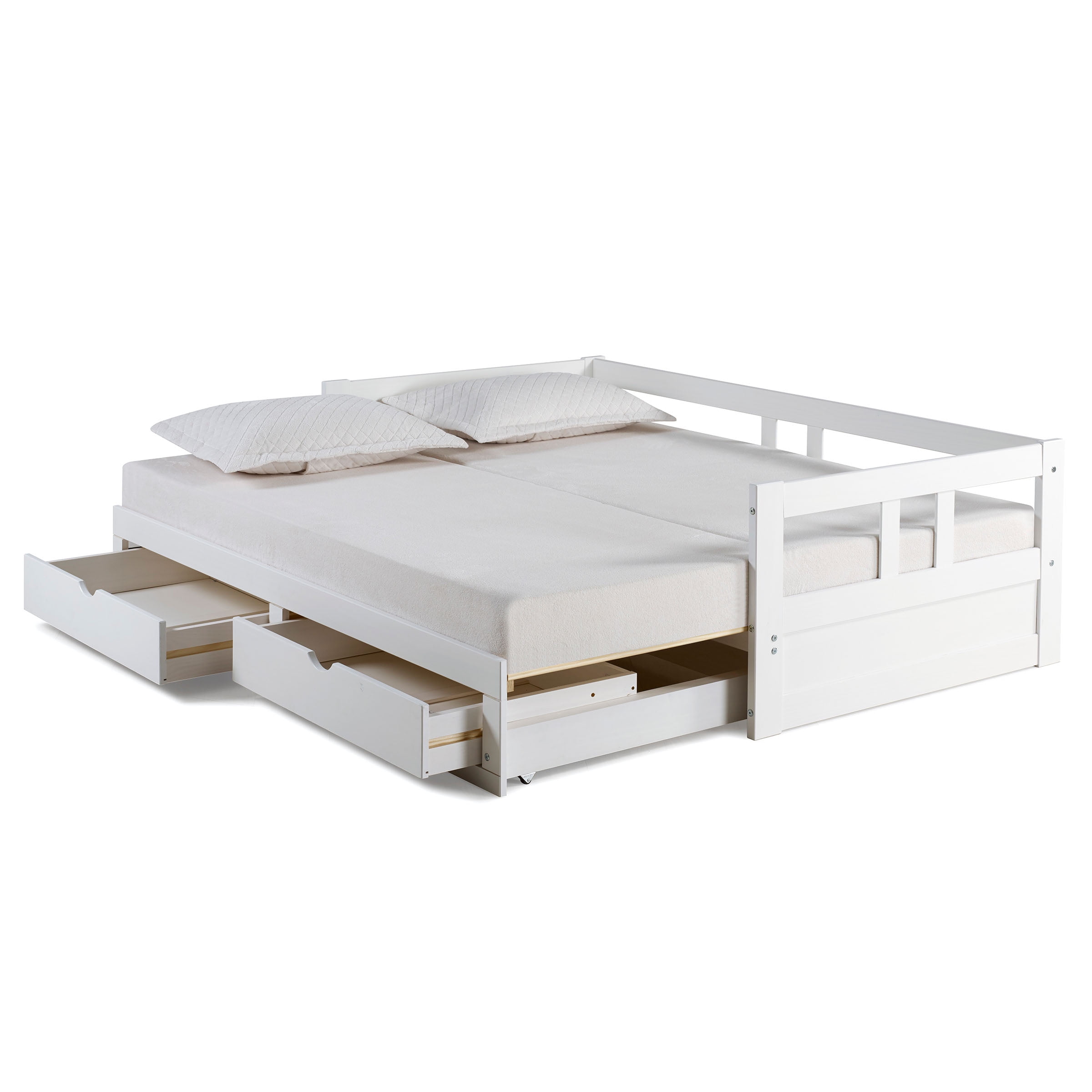 Alaterre Melody White Twin to King Daybed with Trundle and Storage Drawers