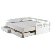 Alaterre Furniture Melody Twin to King Daybed with Pop Up Trundle Bed for Guest Rooms (White)
