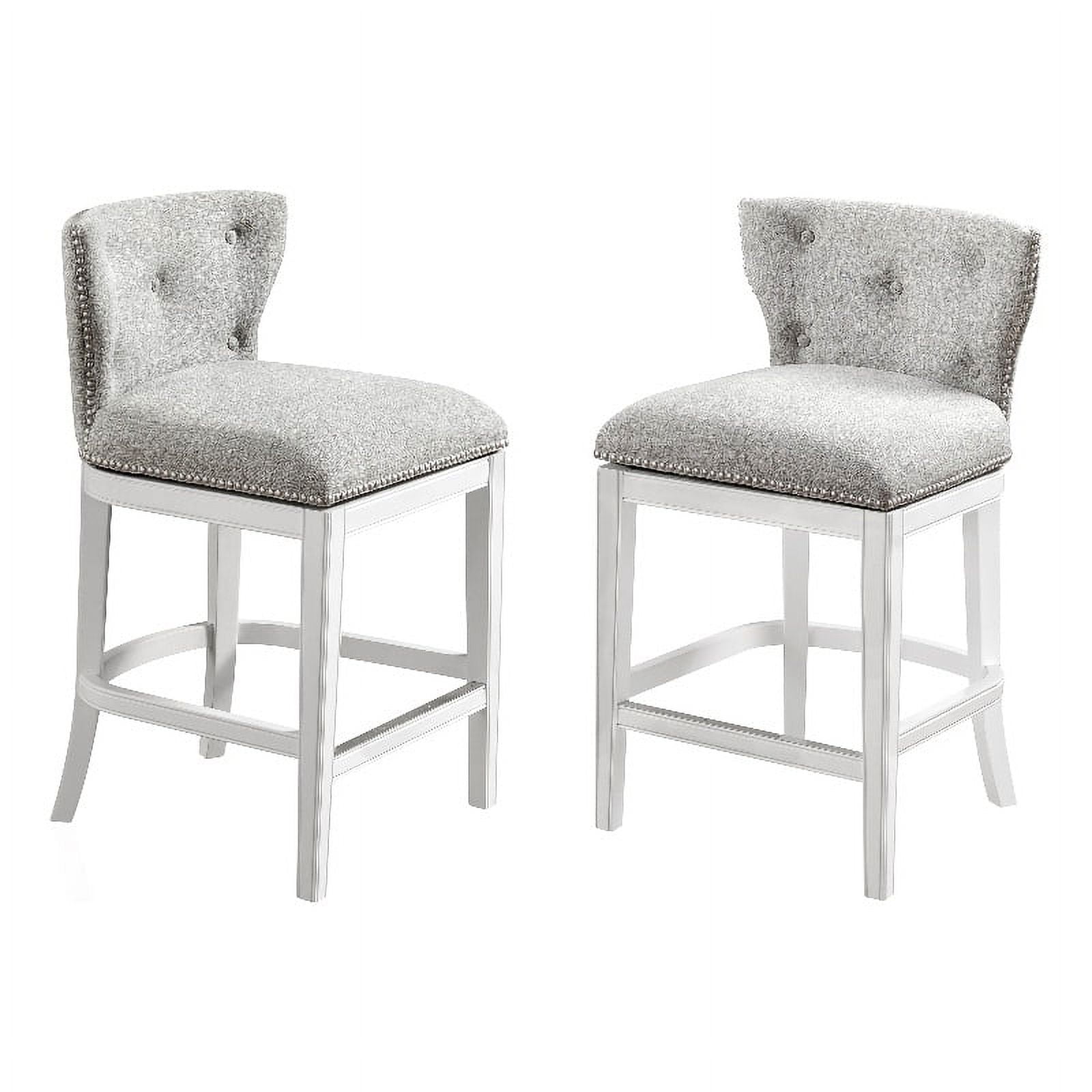 White Wood Swivel Counter Height Bar Stools with Tufted Upholstery