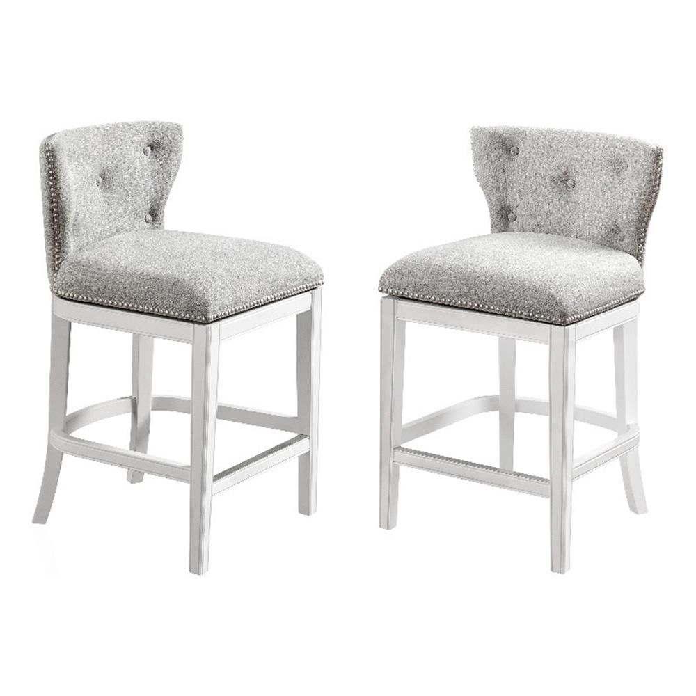 White Wood Swivel Counter Height Bar Stools with Tufted Upholstery