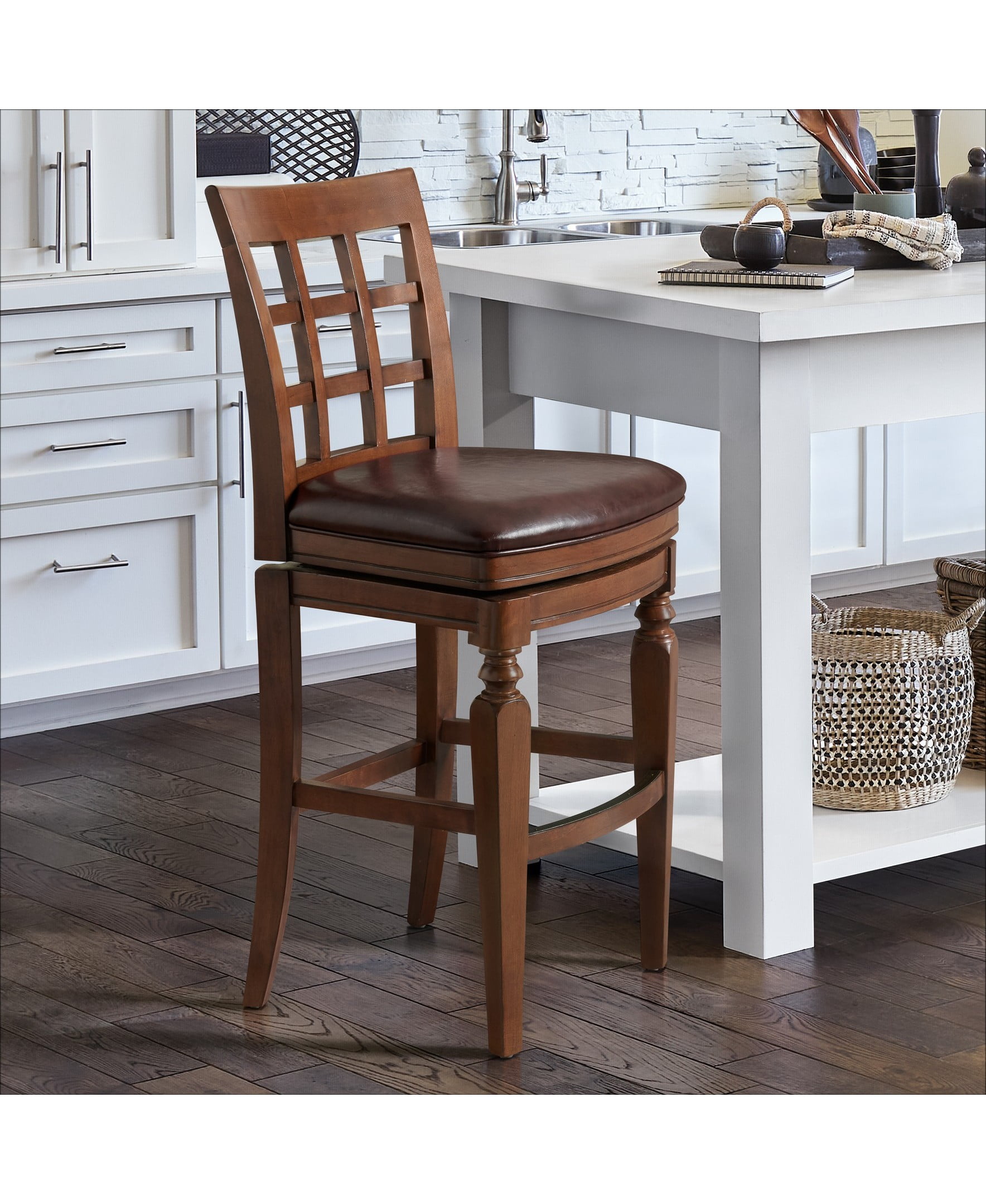 Napa Mahogany Swivel Bar Height Stool with Faux Leather Seat