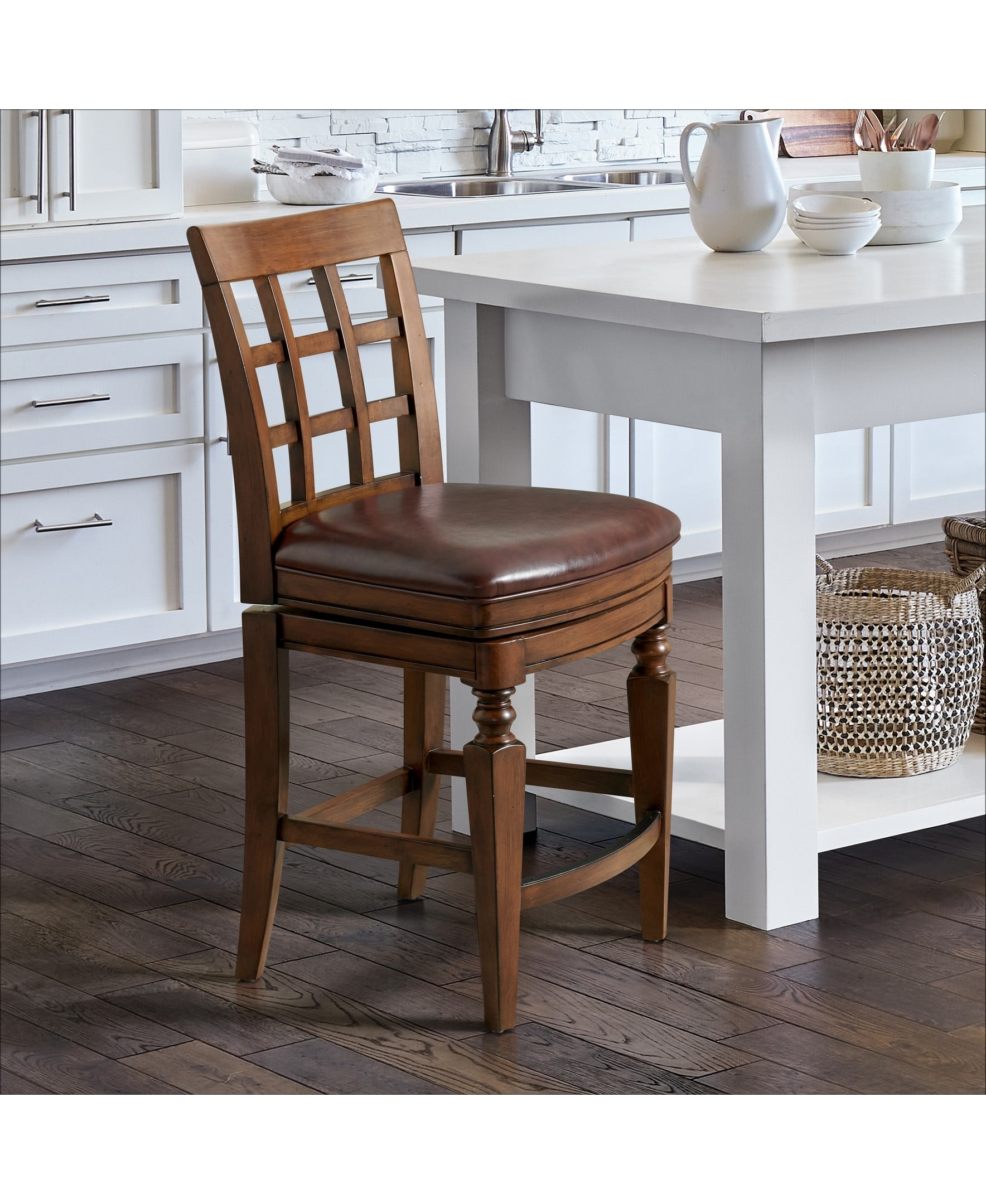 Napa Mahogany Rubberwood Counter Height Swivel Stool with Faux Leather Seat