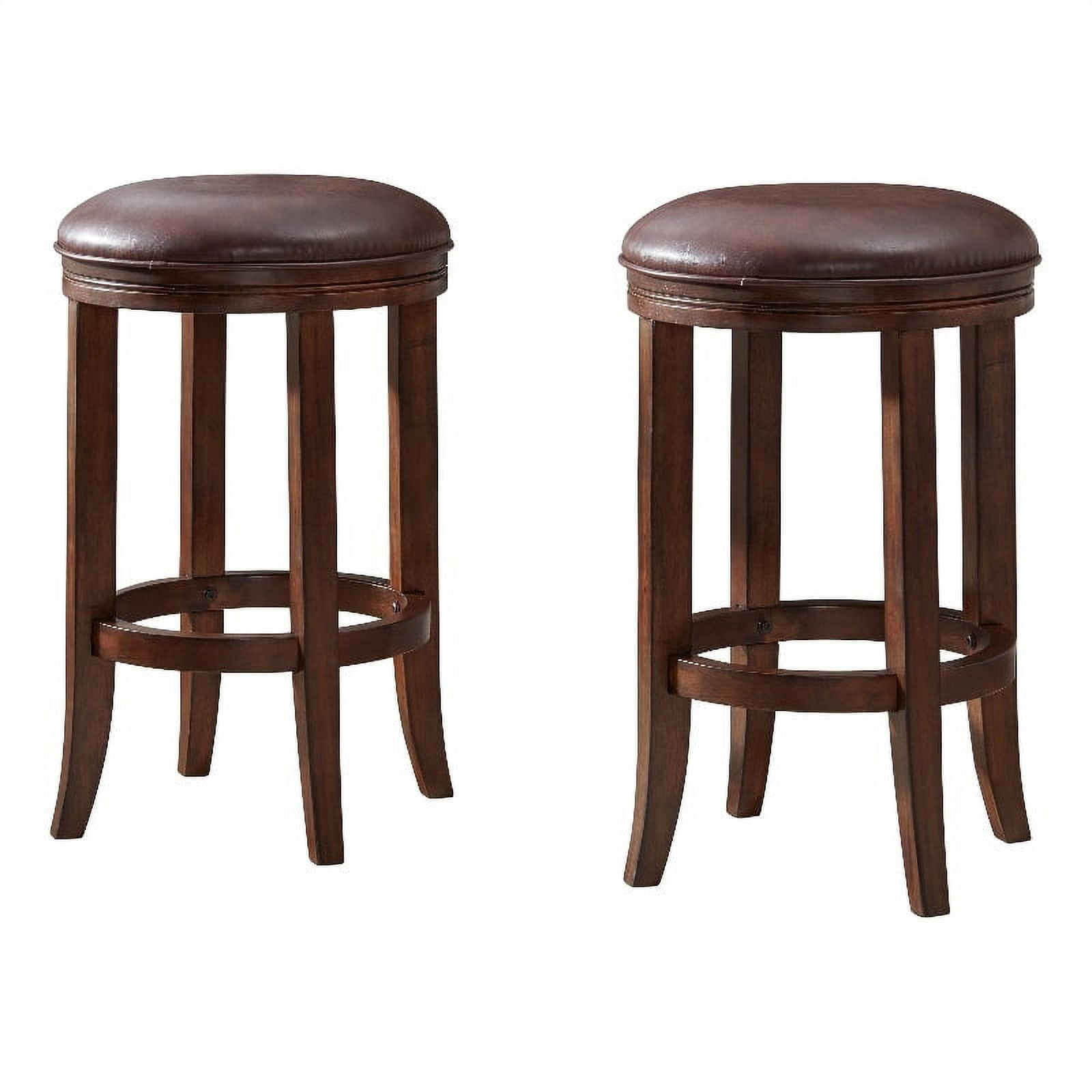 Distressed Walnut Backless Counter Stools with Leather Seat, Set of 2