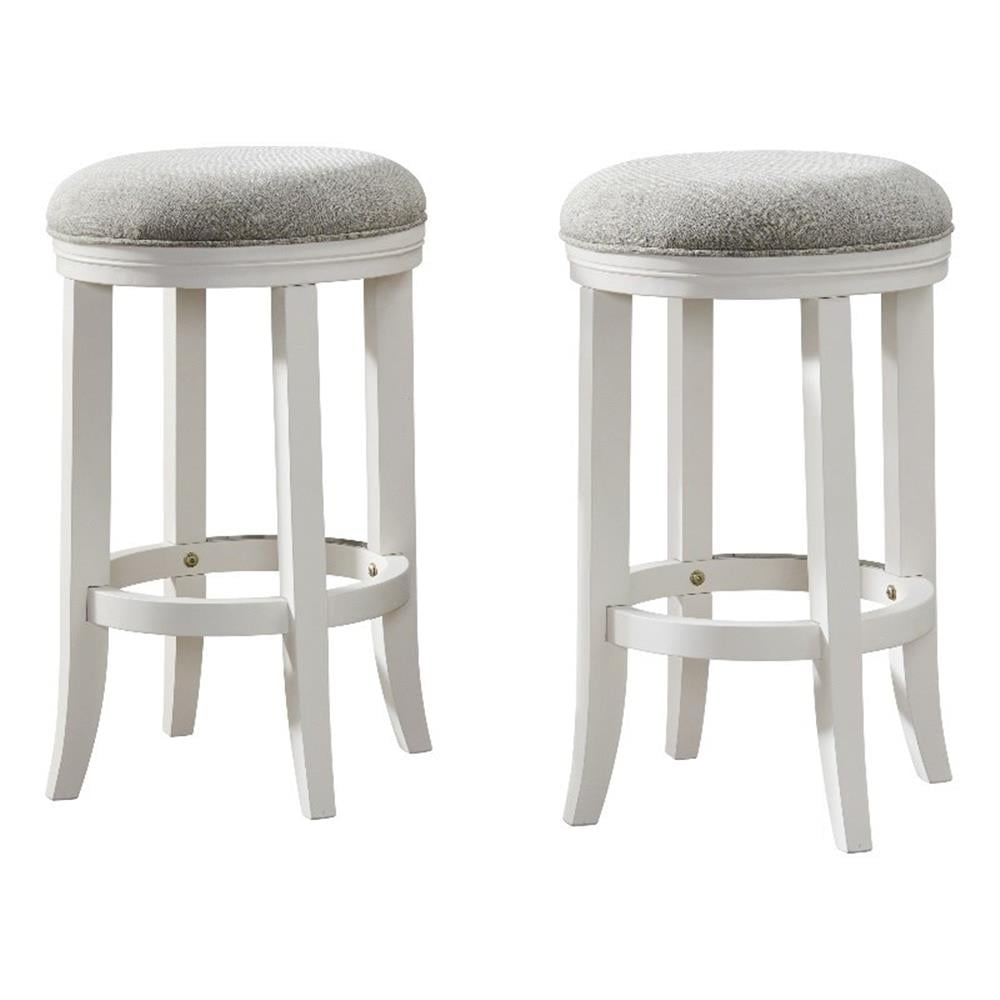 Natick 24.5" White Leather & Rubberwood Counter Stool, Set of 2