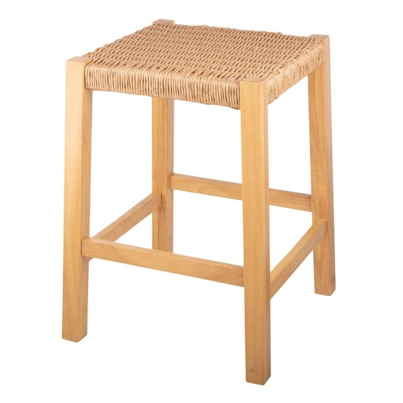 Alaterre Furniture Newport Collection 24 in. Wood Bar Stool with Rope Seat, Counter Height Stool for Kitchen, Bar, or Dining Room, Natural