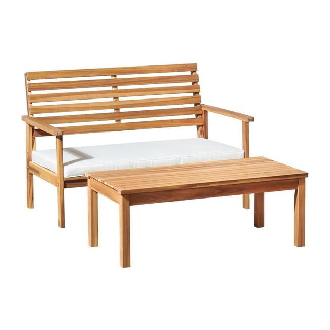 Alaterre Furniture Orwell Outdoor Acacia Wood Bench and Cocktail Table, Natural