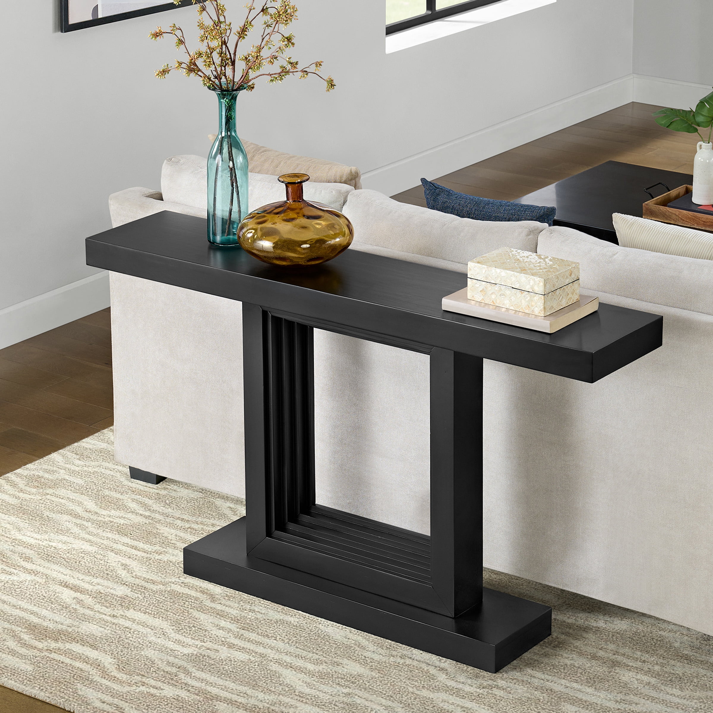 Alaterre Furniture Pismo Solid Wood Console Table - 56 Inch Modern Farmhouse Entryway Table (Black)