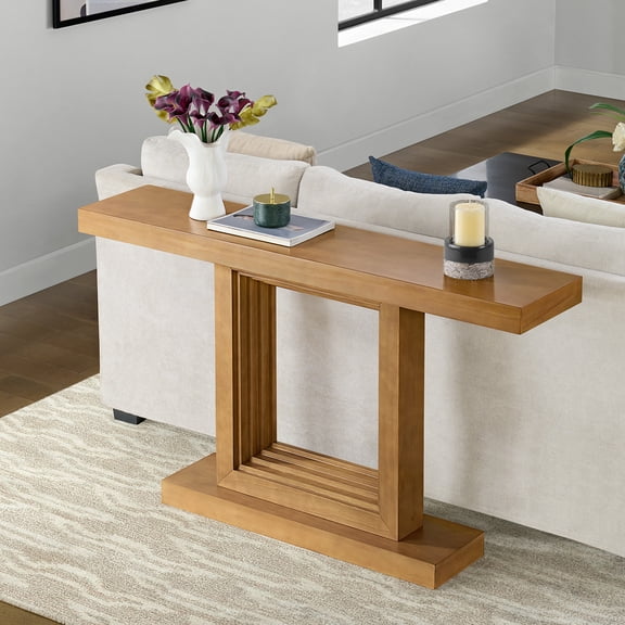 Alaterre Furniture Pismo Solid Wood Console Table - 56 Inch Modern Farmhouse Entryway Table, Oak