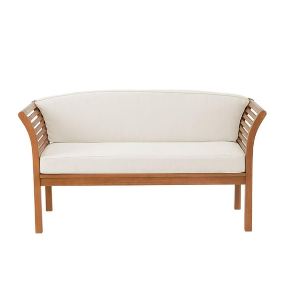 Alaterre Furniture Stamford Eucalyptus Wood Outdoor Bench with Cushions, Natural
