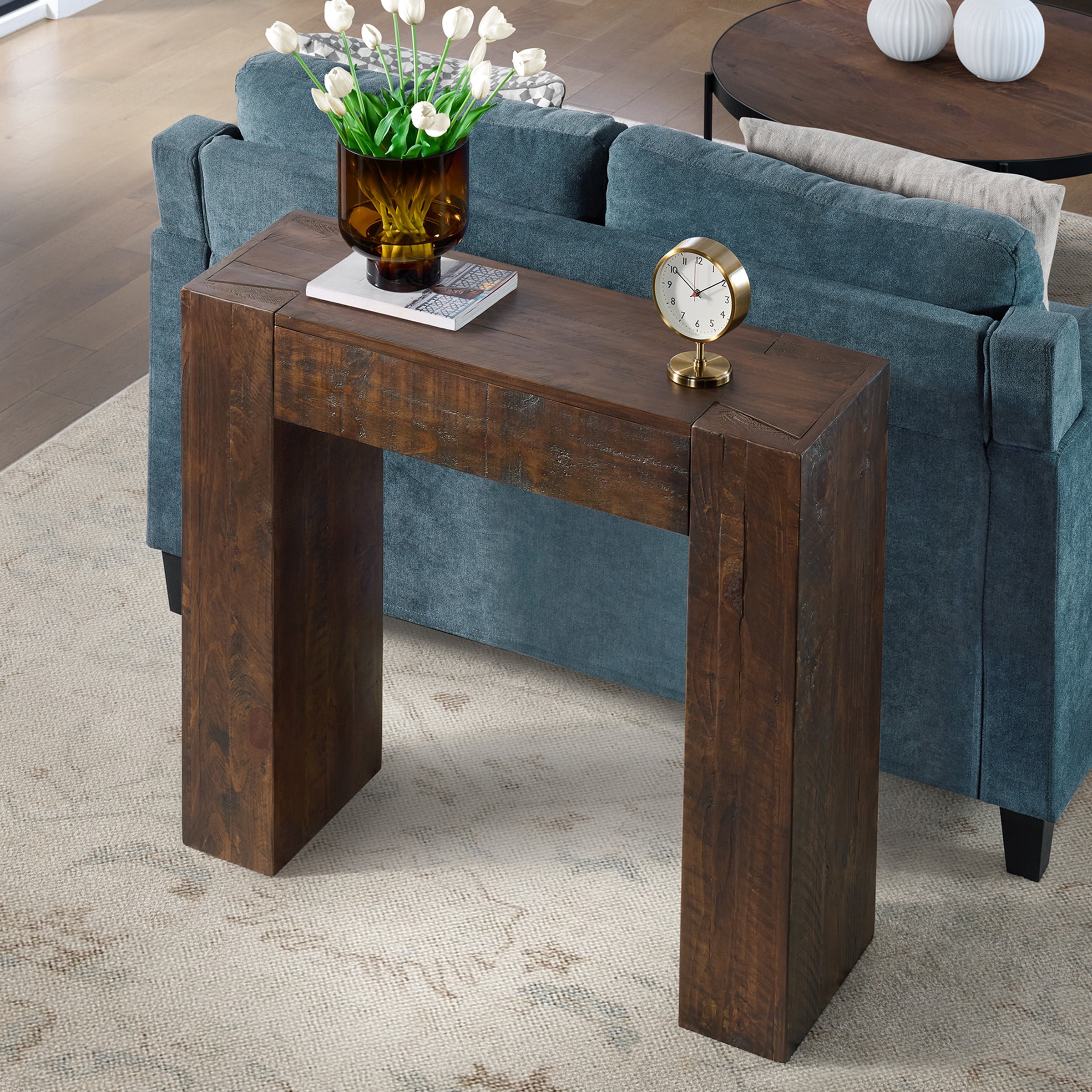 Alaterre Furniture Stockyard Solid Wood Console Table - 36in Modern Farmhouse Entryway Table, Brown