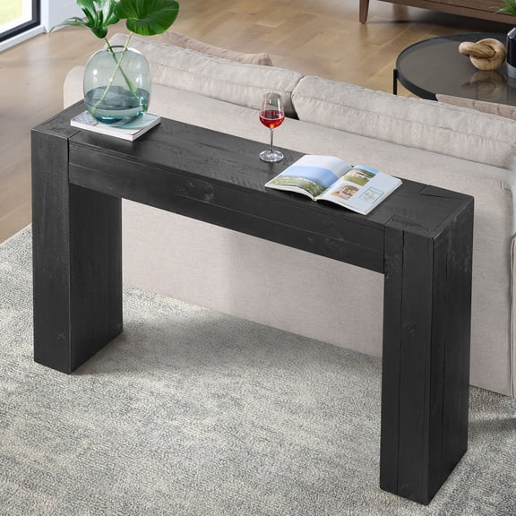 Alaterre Furniture Stockyard Solid Wood Console Table - 56in Modern Farmhouse Entryway Table, Black