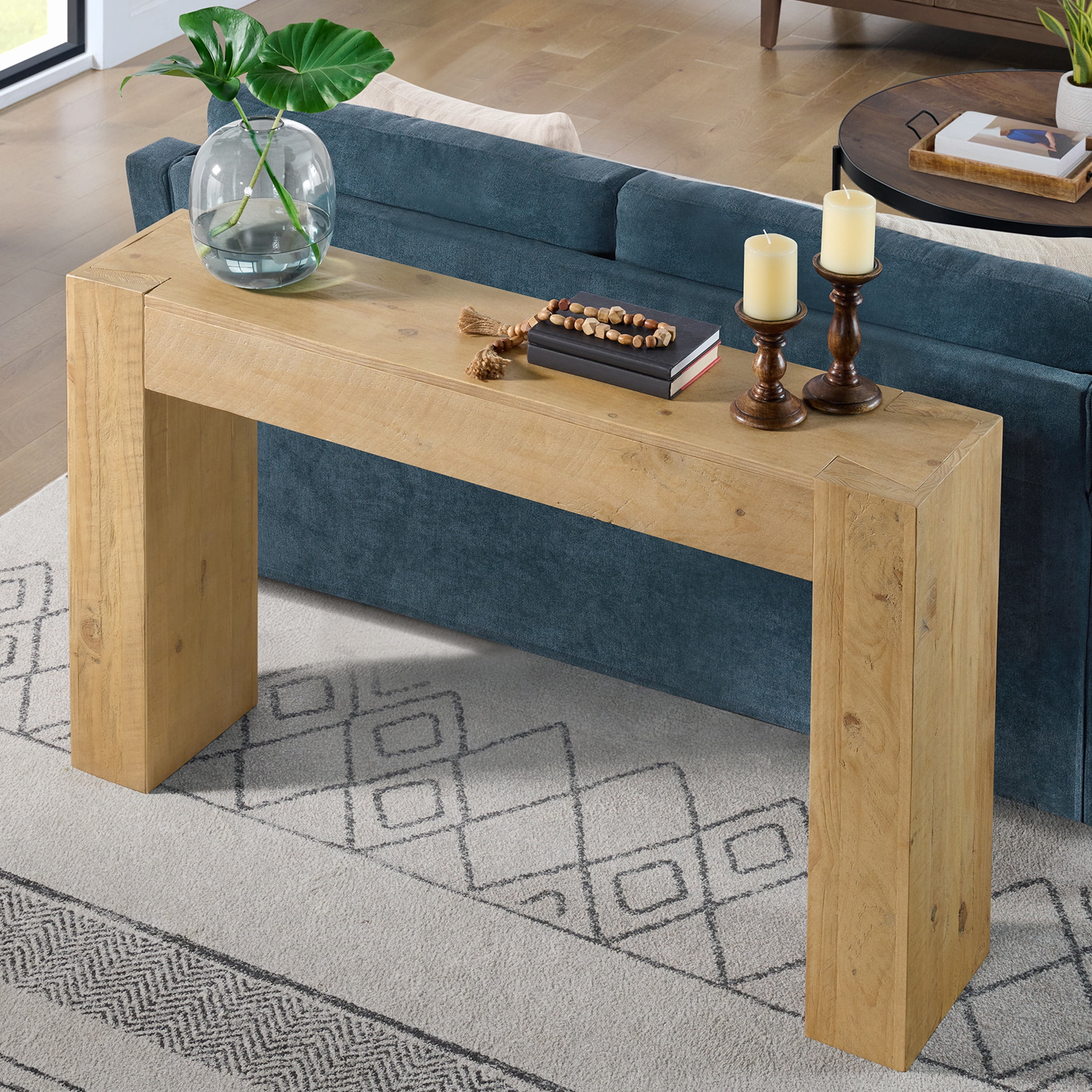 Alaterre Furniture Stockyard Solid Wood Console Table - 56in Modern Farmhouse Entryway Table, Light Oak