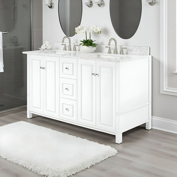 Alaterre Furniture 60in Soft-Close Double Wood Bathroom Vanity, White