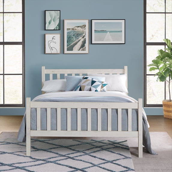 Alaterre Furniture Windsor Wood Slat Full Bed, Driftwood White