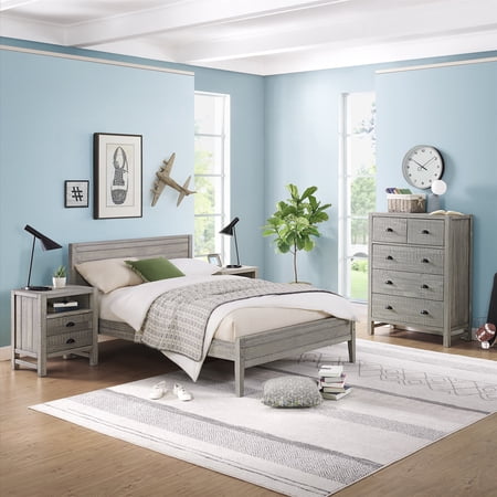 Alaterre Furniture Windsor4-Piece Bedroom Set with Panel Full Bed, 2 Nightstands, and 5-Drawer Chest, Driftwood Gray