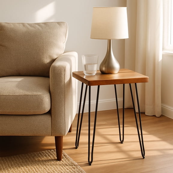 Alaterre Furniture 27” Tall Natural Edge End Table with Metal Hairpin Legs
