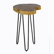 Alaterre Furniture Hairpin Natural Live Edge 20" Wood with Metal Round End Table, Natural