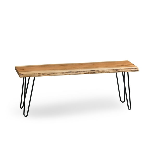 Alaterre Furniture Hairpin 48 in. Live Edge Bench, Acacia Wood with Metal Hairpin Legs, Unique Rustic Look, Natural