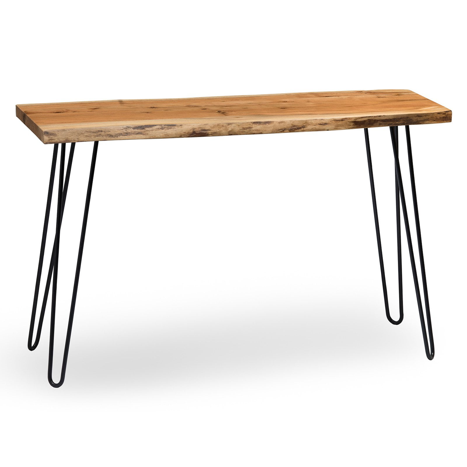 Natural Live Edge Acacia Wood and Metal Hairpin Console Table