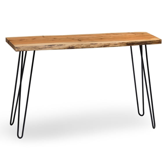Alaterre Furniture Hairpin Natural Live Edge 48" Wood with Metal Media Console Table, Natural