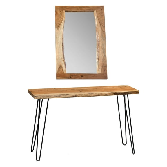 Alaterre Hairpin Natural Live Edge Media Console & 24" Mirror Set
