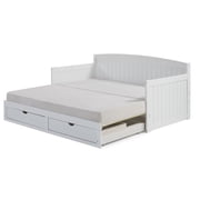 Alaterre Furniture Harmony Twin to King Daybed with Pop-up Trundle for Guest Rooms, White
