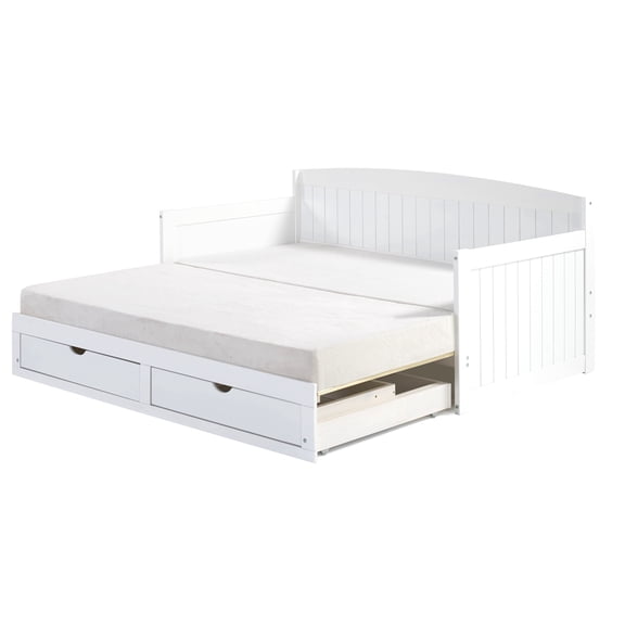 Alaterre Furniture Harmony Twin to King Daybed with Pop Up Trundle Bed for Guest Rooms (White)