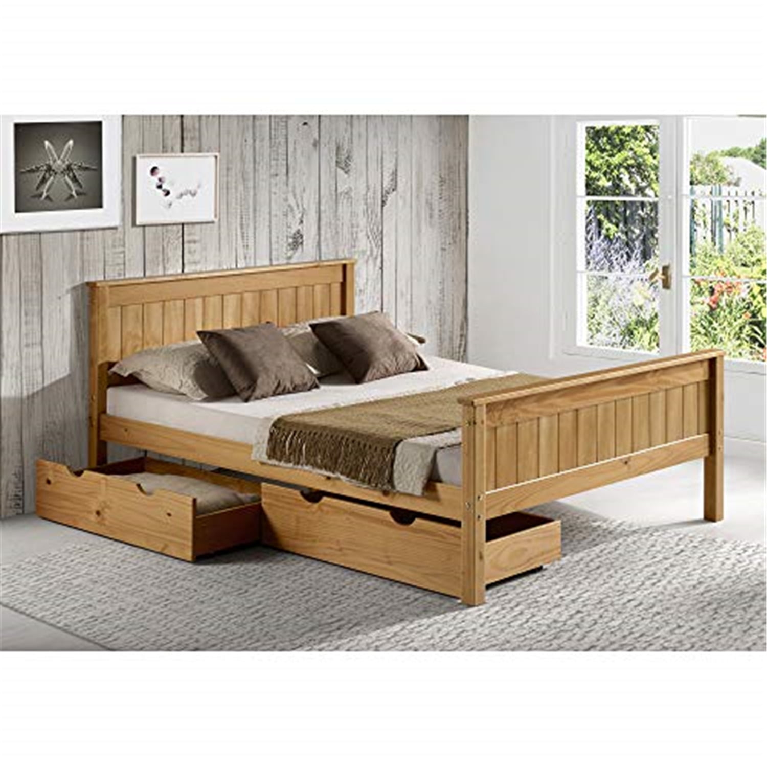 Alaterre Furniture Harmony Full Size Wood Platform Bed, Youth Bedroom, Brazilian Pine, Headboard, Footboard, Side Rails, Slats, Storage Drawers, Cinnamon