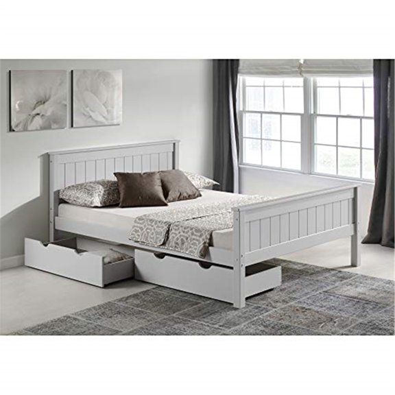 Alaterre Furniture Harmony Full Size Wood Platform Bed, Youth Bedroom, Brazilian Pine, Headboard, Footboard, Side Rails, Slats, Storage Drawers, Dove Gray