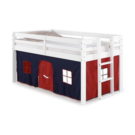 Alaterre Jasper Twin Junior Loft Bed, White Frame and Blue/Red Playhouse Tent