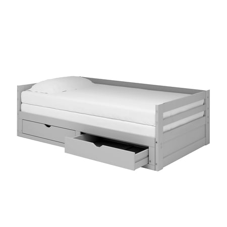 Alaterre Jasper Twin to King Extending Day Bed with Storage Drawers, Dove Gray