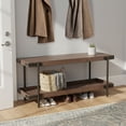 thumbnail image 1 of Kyra 42 in. L Oak and Metal Entryway Bench with Lower Shelf - Rustic Industrial Style, Solid Wood Top, Metal Legs, Ideal for Dining Area, Living Room, Mudroom, 1 of 7