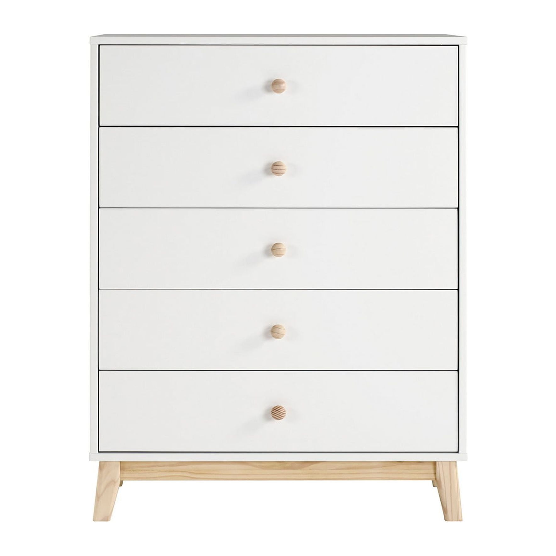 White Painted Pine 35" Modern 5-Drawer Chest