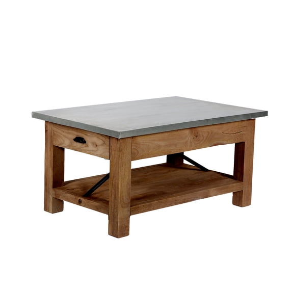 Alaterre Furniture Millwork 36" Wood and Zinc Metal Coffee Table with Shelf