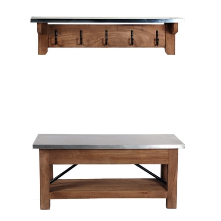 Alaterre Millwork 40" Wood and Zinc Metal Bench with Coat Hook Shelf