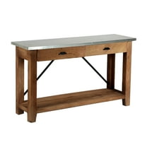 Alaterre Furniture Millwork 50" Wood and Zinc Metal Console/Media Table with Two Drawers, Amber/Silver