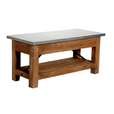Alaterre Millwork Wood and Zinc Metal 40" Bench with Shelf