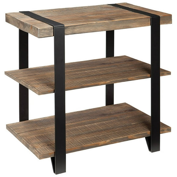 Alaterre Furniture Modesto End Table, Natural Solid Wood and Metal, Rustic 2-Shelf Design with Felt Pads for Floor Protection, Rustic Natural