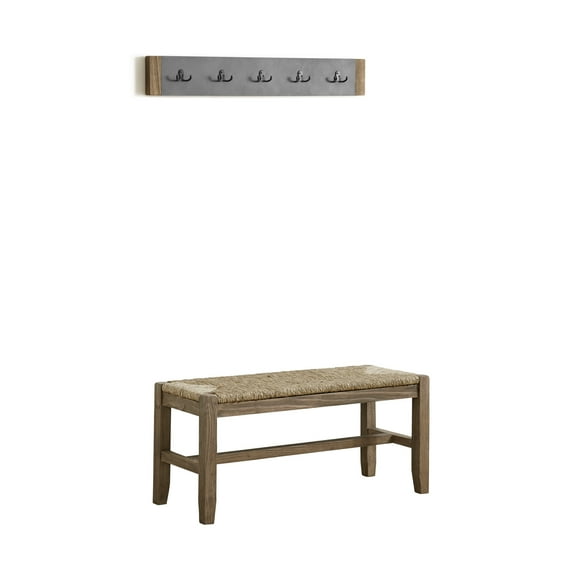 Alaterre Newport 40" Coat Hook and Rush Seat Bench Set