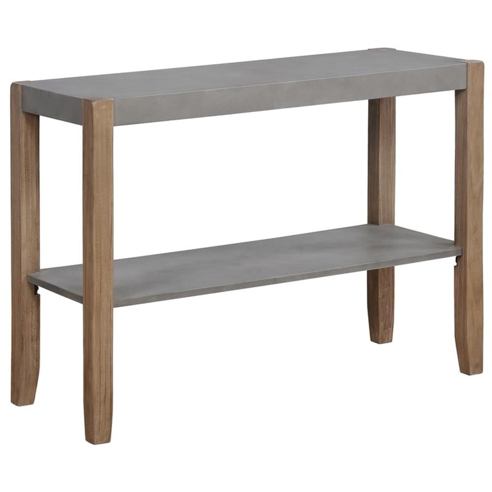 Rustic Industrial 40" Wood & Faux Concrete Console with Storage Shelf