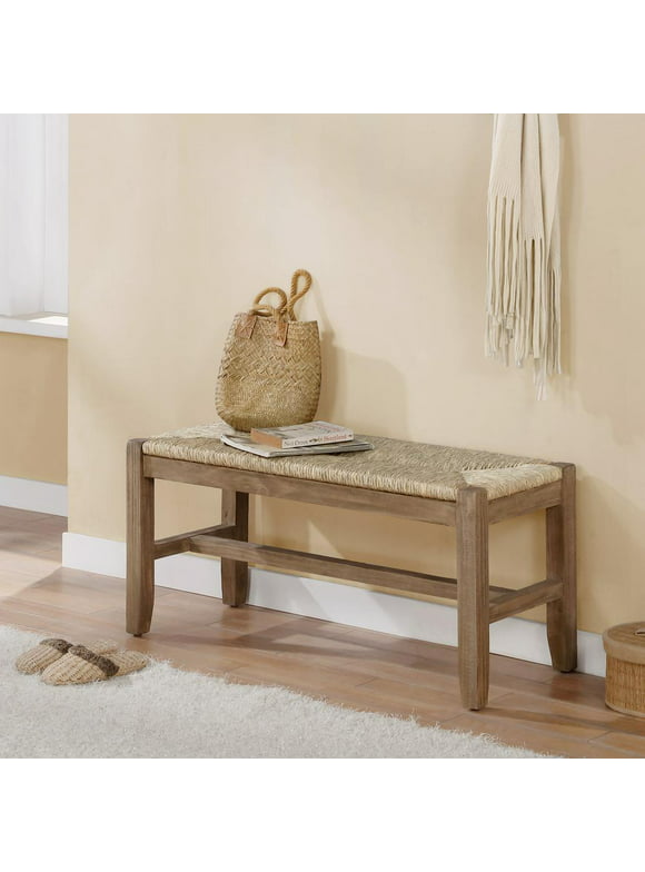 Alaterre Newport 40" Wood Bench with Rush Seat