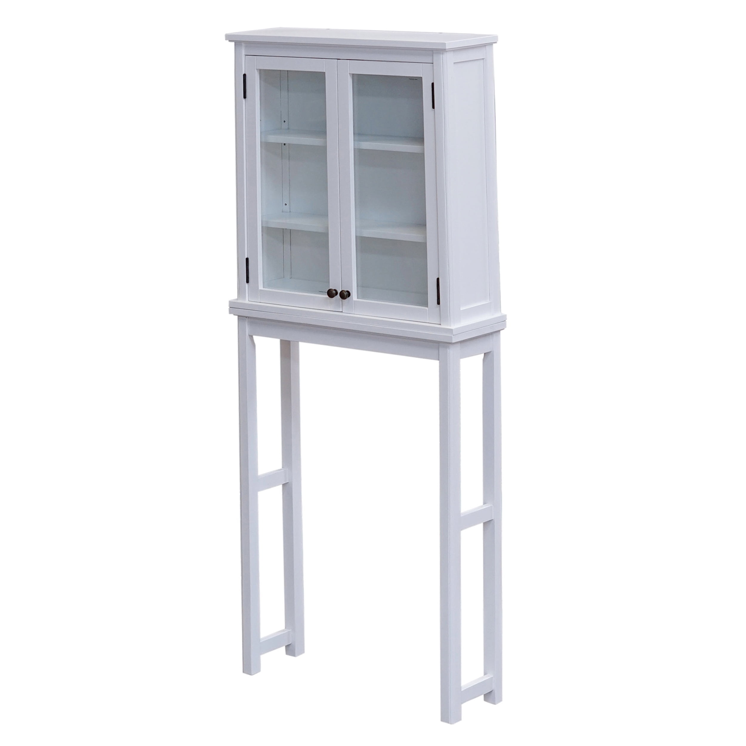 White Wood Over-the-Toilet Storage with Glass Doors